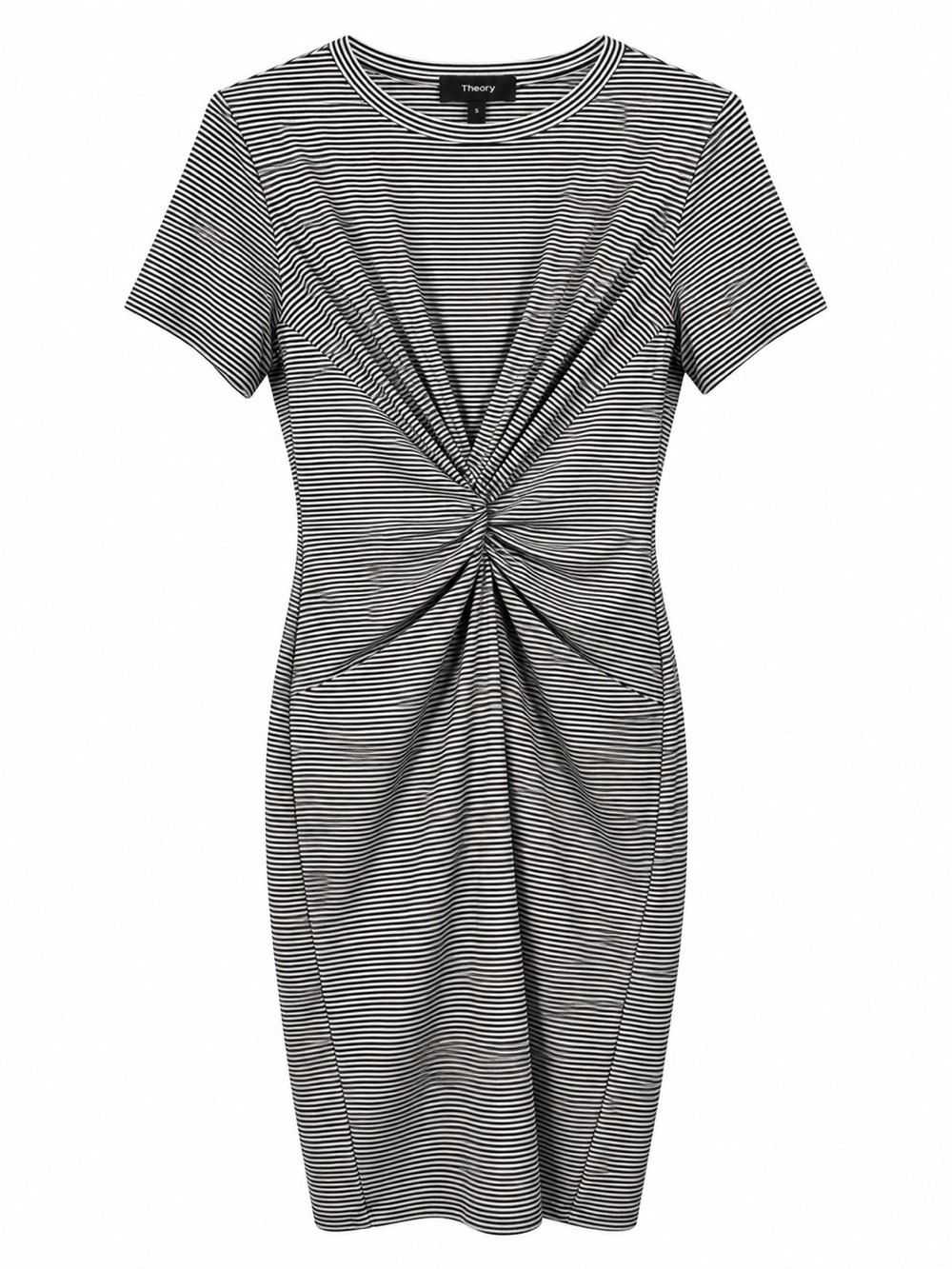 Theory Rubric Stripe Knot Front Ruched Mini Dress Black White Small